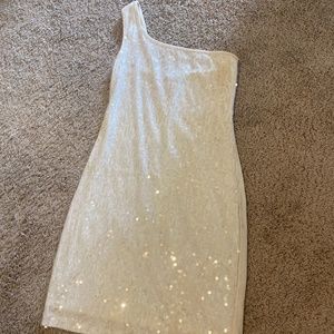White Sequence One Shoulder Cocktail Dress